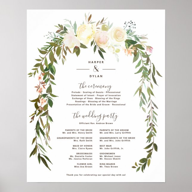 Lovely Florals | Wedding Ceremony Program Sign (Front)