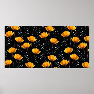 Lovely flower and polka dots illustration pattern poster