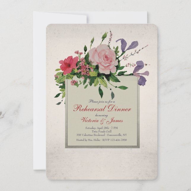 Lovely Flower Cluster Corner Rehearsal Invitation (Front)