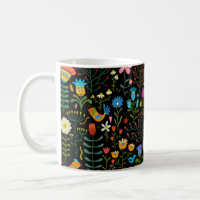 Lovely flowers hand drawn illustration pattern coffee mug (Left)