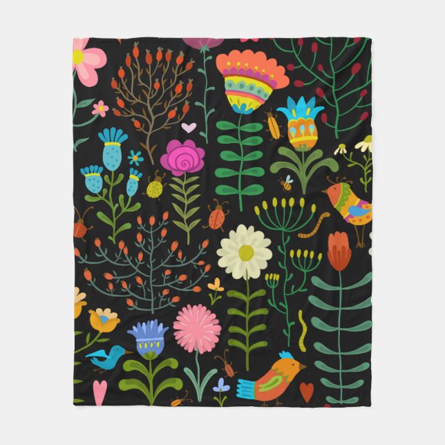 Lovely flowers hand drawn illustration pattern fleece blanket (Front)