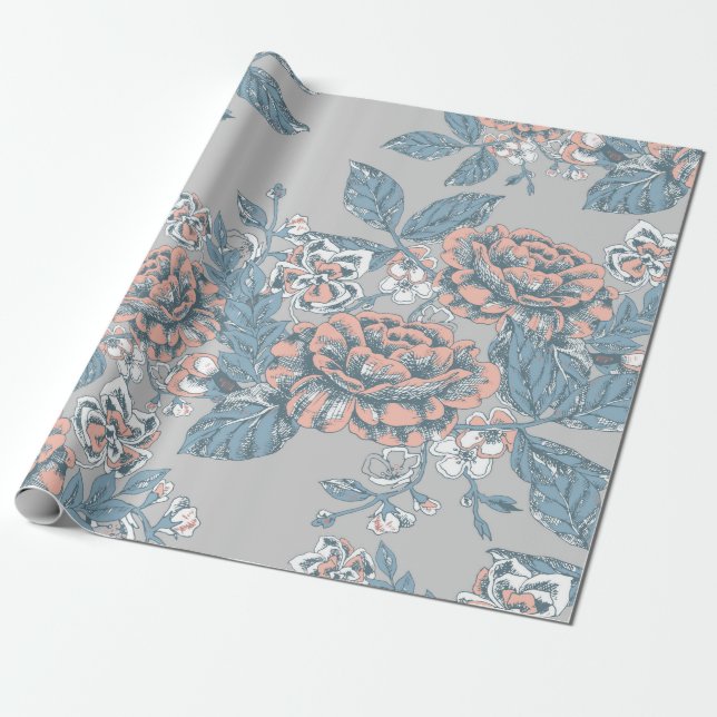 Lovely flowers. Monochrome ornaments. Seamless pat Wrapping Paper (Unrolled)