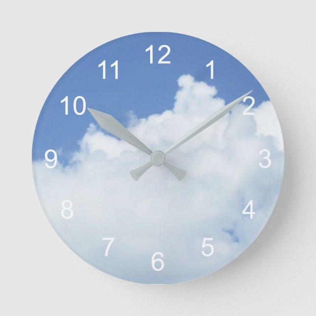 Lovely Fluffy White Cloud in Blue Sky Round Clock (Front)