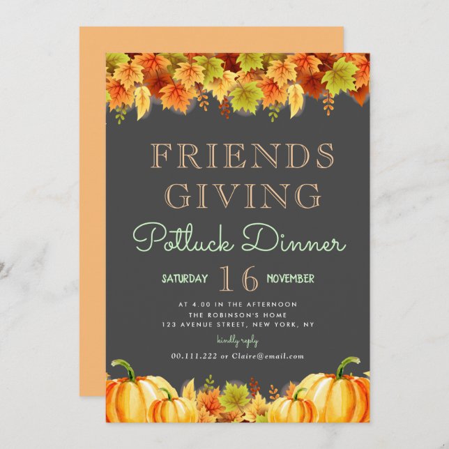 Lovely foliage thanksgiving potluck dinner party invitation (Front/Back)
