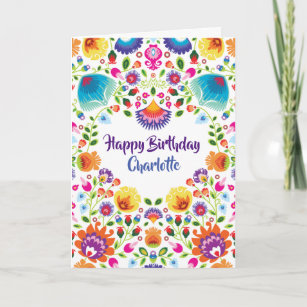 Lovely Folklore Happy Birthday folded Card