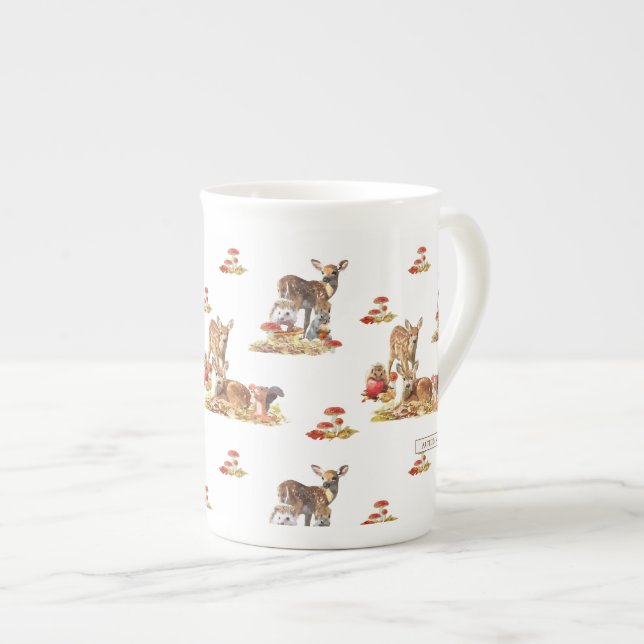 Lovely Forest Animals Autumn Art Pattern Bone China Mug (Front Right)