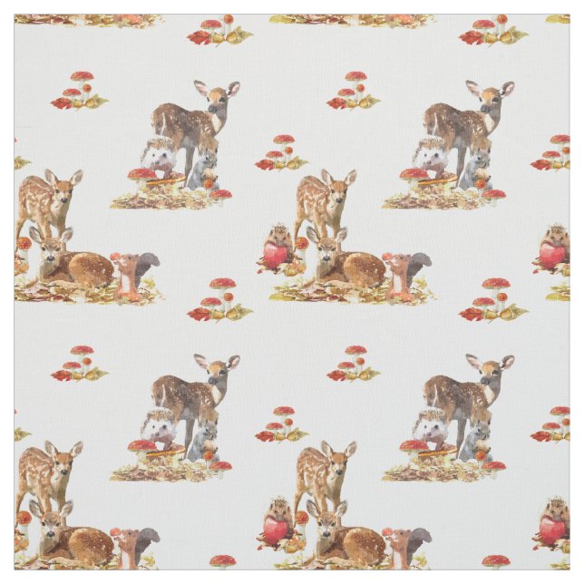 Lovely Forest Animals Autumn Art Pattern Fabric (Swatch)