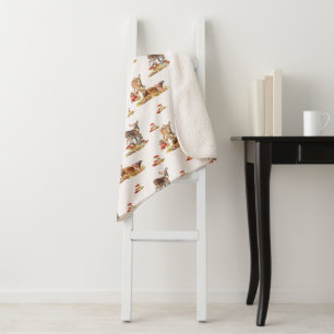 Lovely Forest Animals Autumn Art Pattern Sherpa Blanket