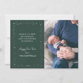Lovely Forest Green Starry New Year Photo Holiday Card