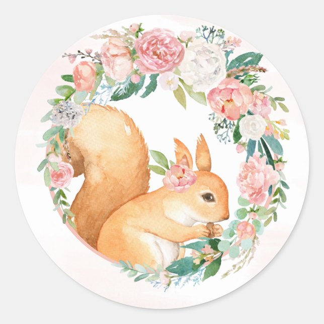 Lovely Forest Woodland Animals - Little Squirrel Classic Round Sticker (Front)