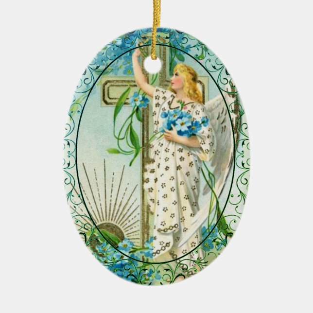Lovely Forget Me Not Angel  Ceramic Ornament (Front)