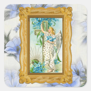 Lovely Forget Me Not Angel Square Sticker
