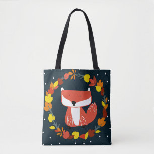 Lovely fox on a colourful background tote bag