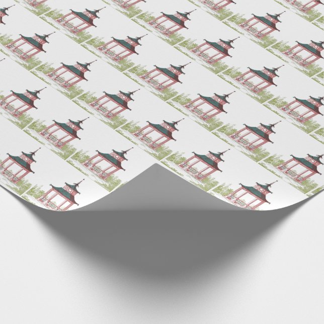 Lovely Garden Pagoda Gazebo Landscape Pink Green Wrapping Paper (Corner)