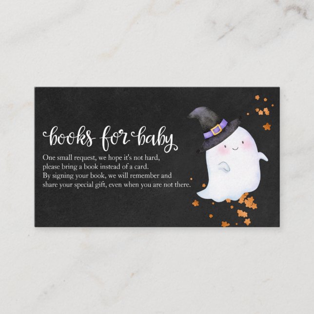 Lovely Ghost Halloween Baby Shower Books For Baby Enclosure Card (Front)