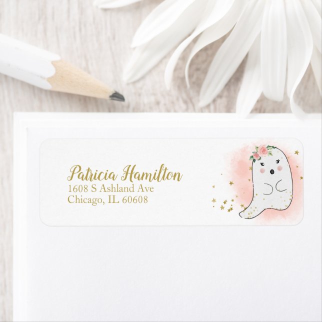 Lovely Ghost Halloween Baby Shower Label Return Address Label (Insitu)