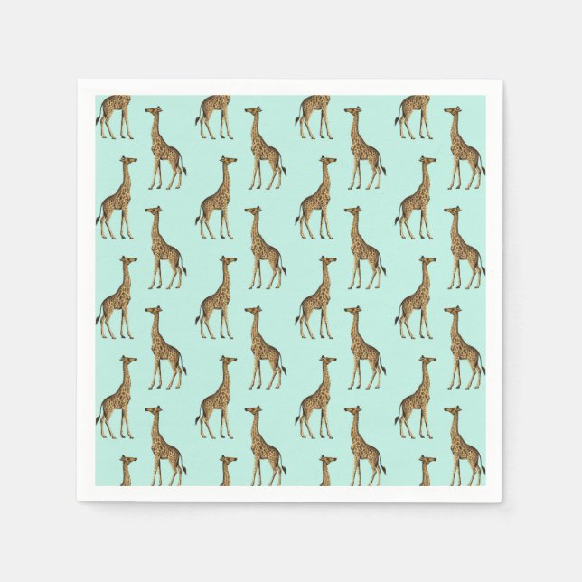 Lovely Giraffe Print Mint and Gold  Napkin (Front)