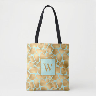 Lovely Giraffe Spots Mint and Golden Tote Bag