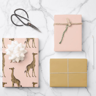 Lovely Giraffes Pink and Brown  Wrapping Paper Sheet