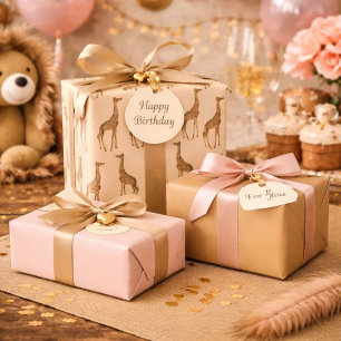 Lovely Giraffes Pink and Brown  Wrapping Paper Sheet