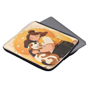 Lovely Girl and dog hug Laptop Sleeve