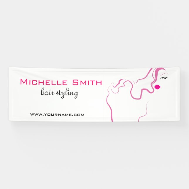 Lovely girl icon  pink hair Hairstyling branding Banner (Horizontal)