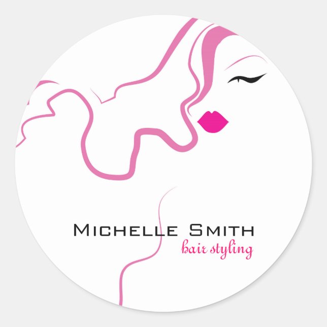 Lovely girl icon  pink hair Hairstyling branding Classic Round Sticker (Front)