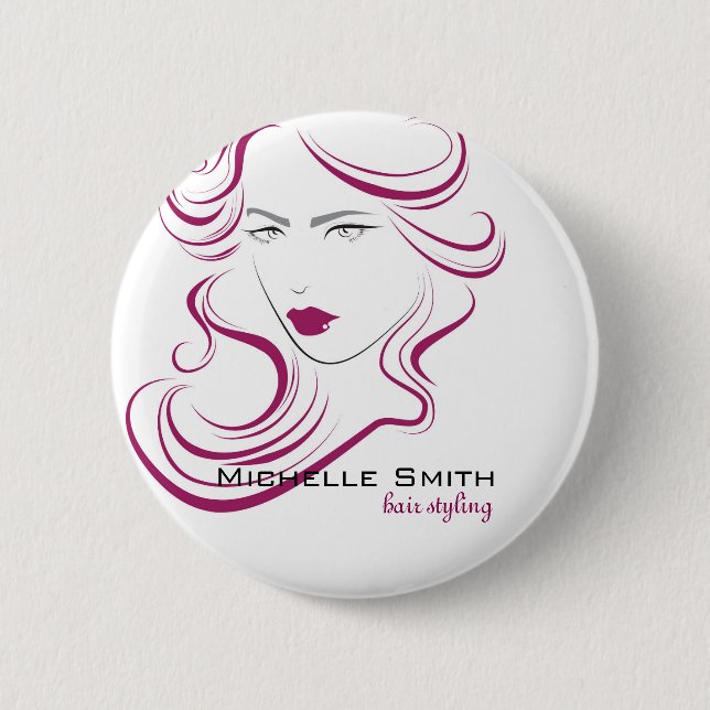 Lovely girl icon purple hair Hairstyling branding 6 Cm Round Badge (Front)