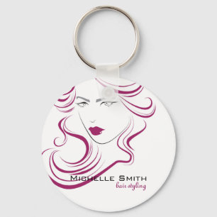 Lovely girl icon purple hair Hairstyling branding Key Ring