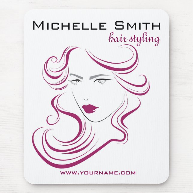 Lovely girl icon purple hair Hairstyling branding Mouse Pad (Front)