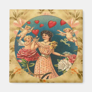 Lovely Girl with Cupids Vintage Custom Magnet