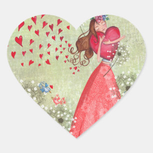 Lovely Girl with Heart Valentine   Heart Sticker