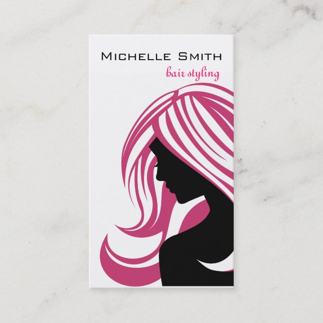 Lovely girl with pink hair Hairstyling branding Business Card (Front)