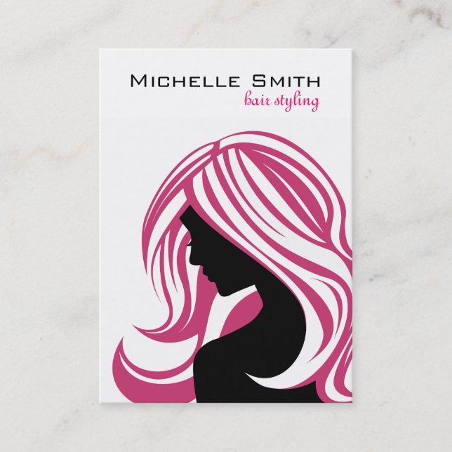 Lovely girl with pink hair Hairstyling branding Business Card (Front)