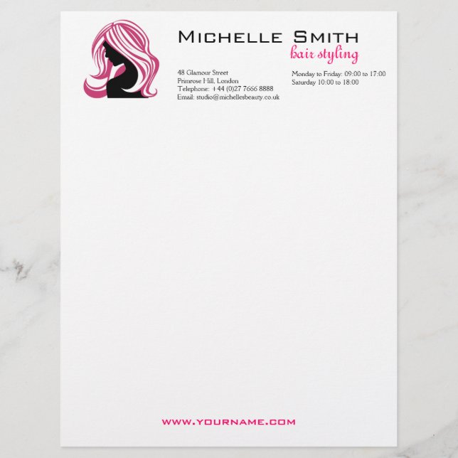 Lovely girl with pink hair Hairstyling branding Customised Letterhead (Front)