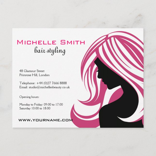 Lovely girl with pink hair Hairstyling branding Postcard (Front)