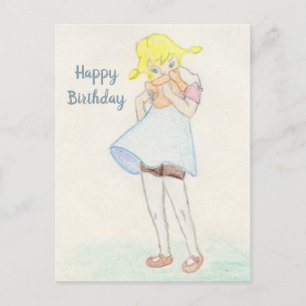 Lovely girl with teddy bear postcard