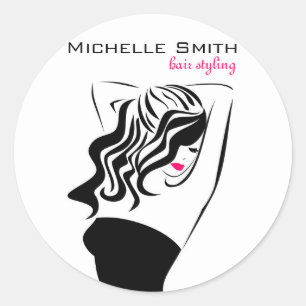 Lovely girl with wavy hair Hairstyling branding Classic Round Sticker