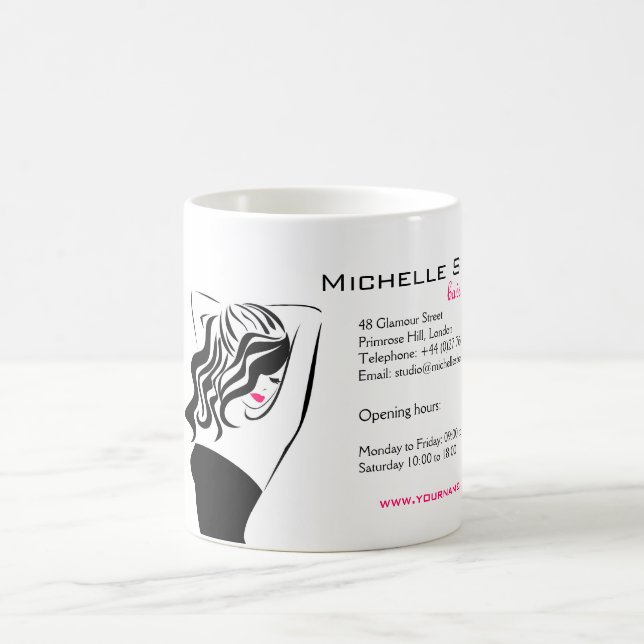 Lovely girl with wavy hair Hairstyling branding Coffee Mug (Center)