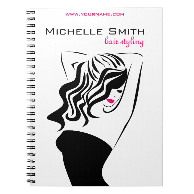 Lovely girl with wavy hair Hairstyling branding Notebook (Front)