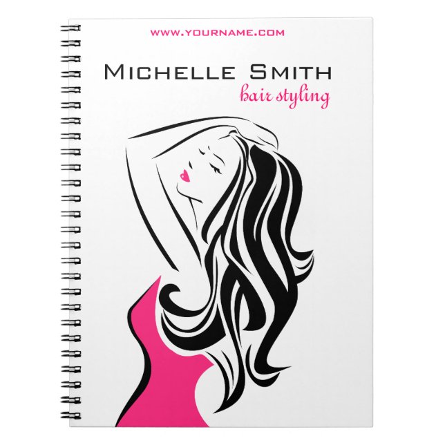 Lovely girl with wavy hair Hairstyling branding Notebook (Front)