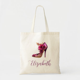 Lovely gold and magenta floral high heel tote bag