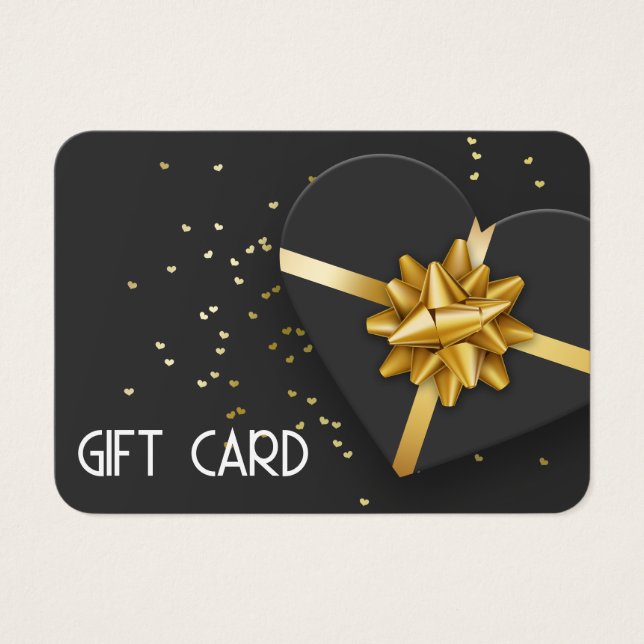 Lovely Gold Bow Black Heart Gift Box Gift Card (Front)