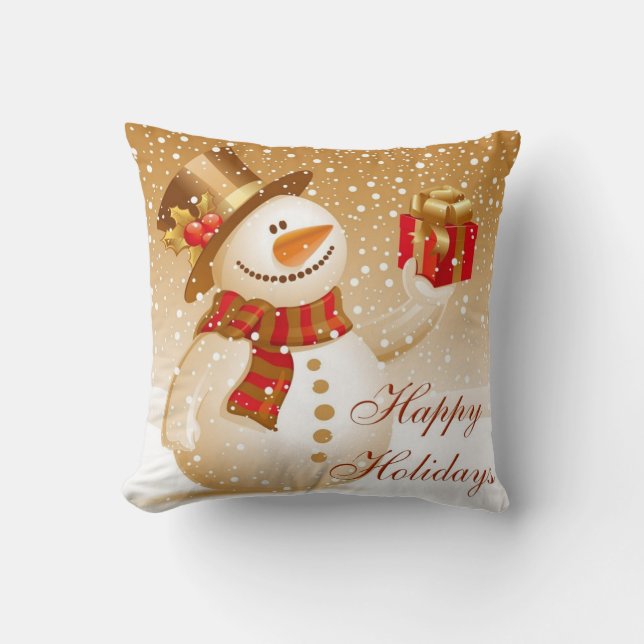 Lovely Gold Christmas Snowman Cushion (Front)