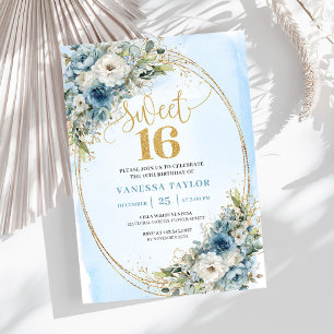 Lovely Gold Glitter Frame Sweet Sixteen Birthday  Invitation