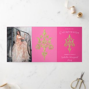 Lovely Gold Glitter Quinceanera Tri-Fold Invitation