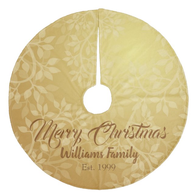 Lovely Gold Leaf Vine Design Fleece Tree Skirt (Front)