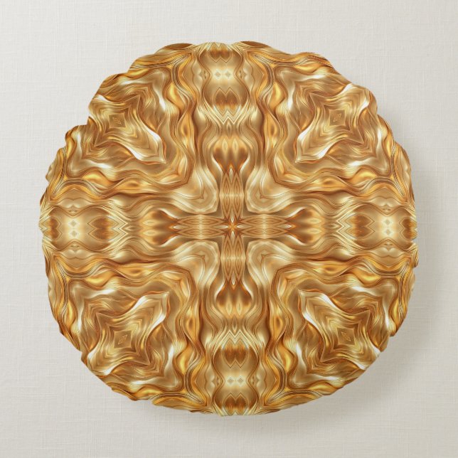 Lovely golden abstract pattern round cushion (Front)
