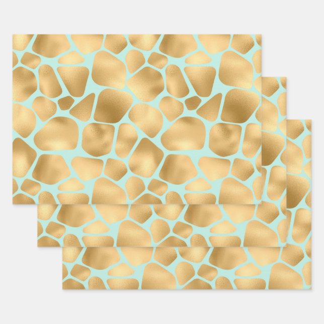 Lovely Golden Giraffe print mint background Wrapping Paper Sheet (Set)