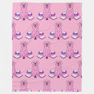 Lovely Golden Retriever Puppy Writer Pastel Pink Fleece Blanket